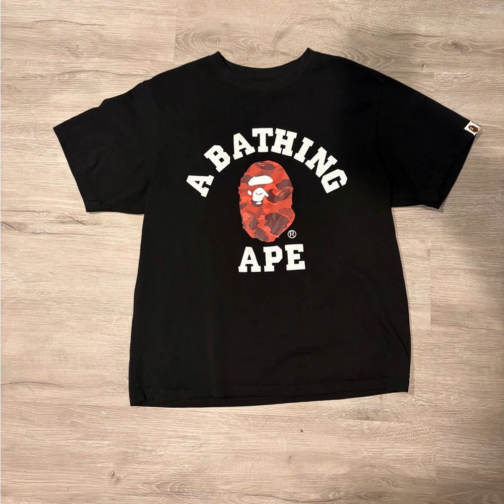 Bape Black Tee with Red Camo Ape Logo